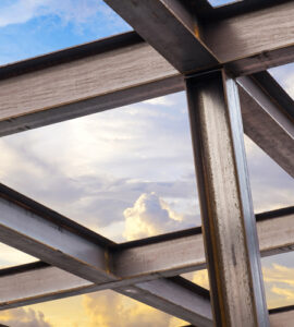 metal beams at a construction site. 